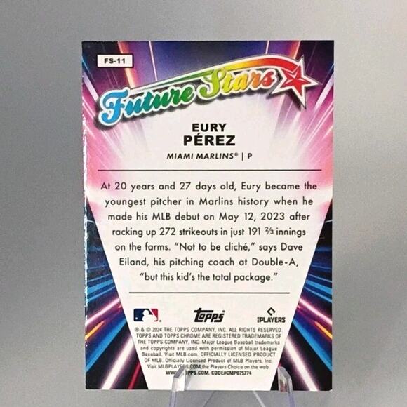 2024 Topps Chrome - Future Stars Eury Perez #FS-11 REFRACTOR - Picture 5 of 5